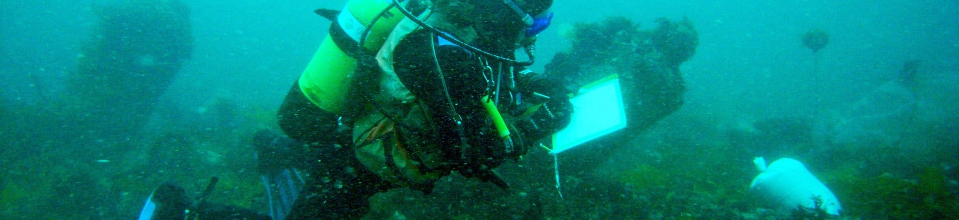 Diver recording on HMS Colossus.  HMS Colossus was a 74 gun warship built in 1787 at Gravesend and wrecked off Samson in the Scillies in 1798.