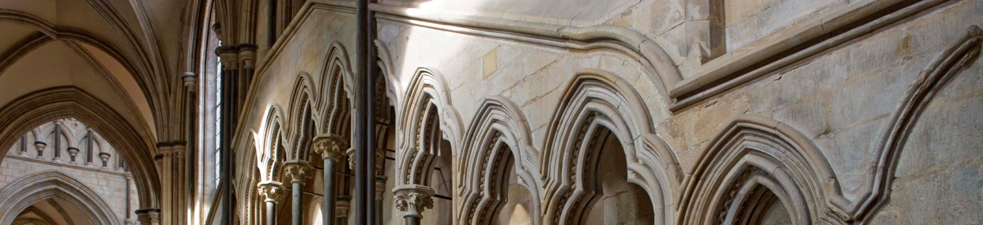 An architectural detail of masonry within a large church