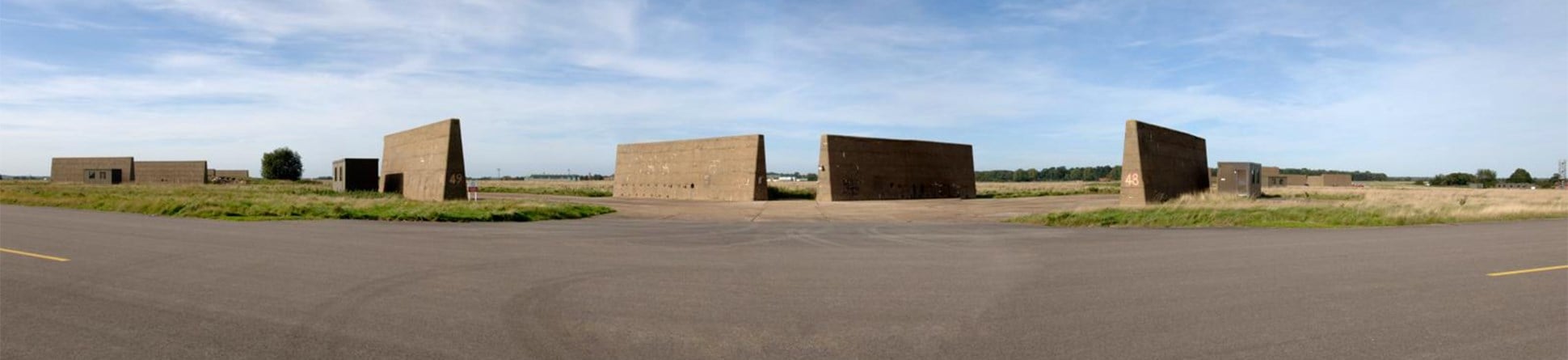 RAF Coltishall, Suffolk, mid 1950s concrete blast walls to protect aircraft from low level attacks