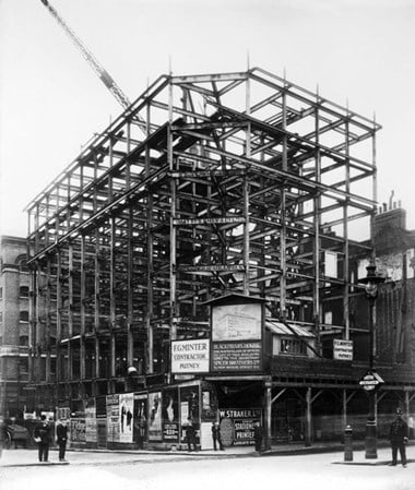The steel skeleton of Spicer Brother's office and warehouse, (Blackfriars House), New Bridge Street