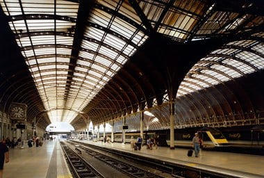 Brunel's triple-span train shed looking west from the main passenger concourse