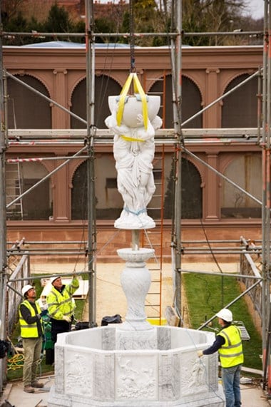 The fountain being assembled in its final position