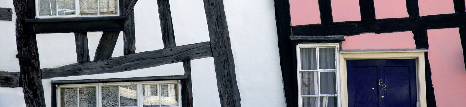 Detail of crooked timber-framed houses.