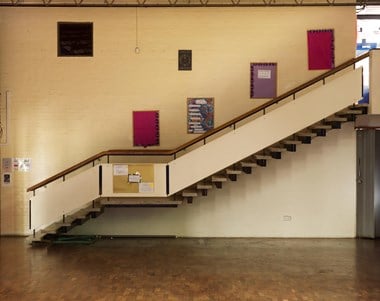 Fairlawn School, Lewisham: main staircase in the assembly hall