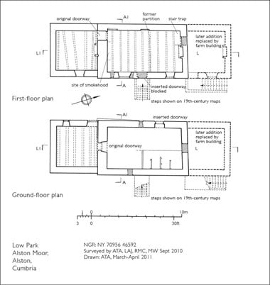 An example of an analytical site drawing: plan of a building at Low Park, Alston Moor, Cumbria.