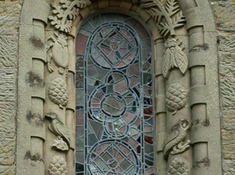 Window detail at St Mary's Wreay in Cumbria, designed by Sarah Losh in 1840-2 and listed at Grade II*