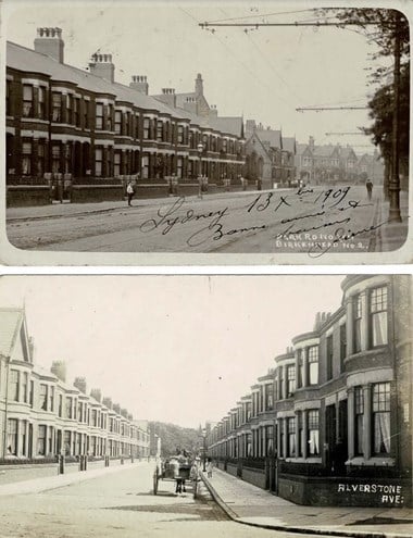 Two black and white photos of terraced housing.