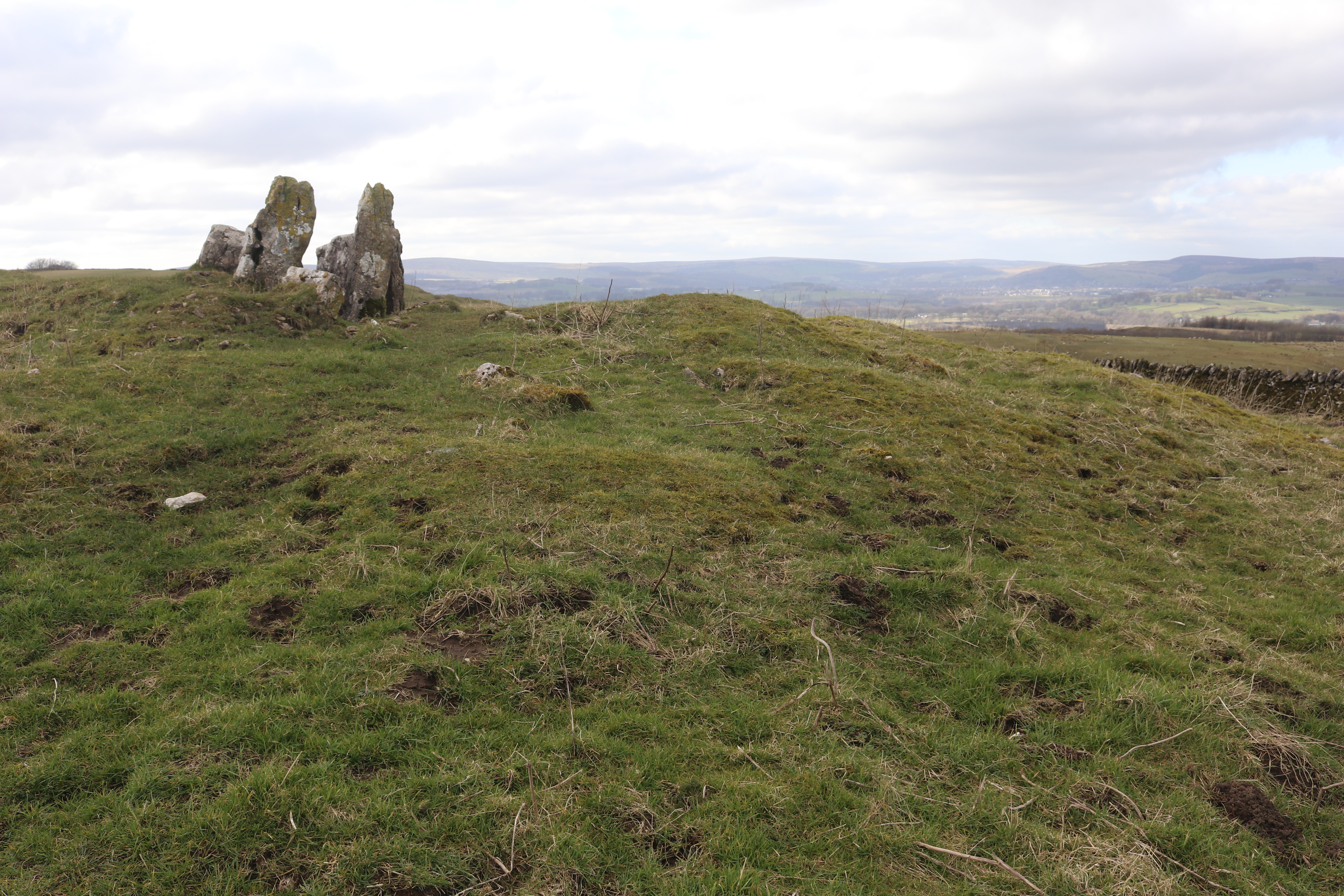 Portal stones on top of cairn looking west