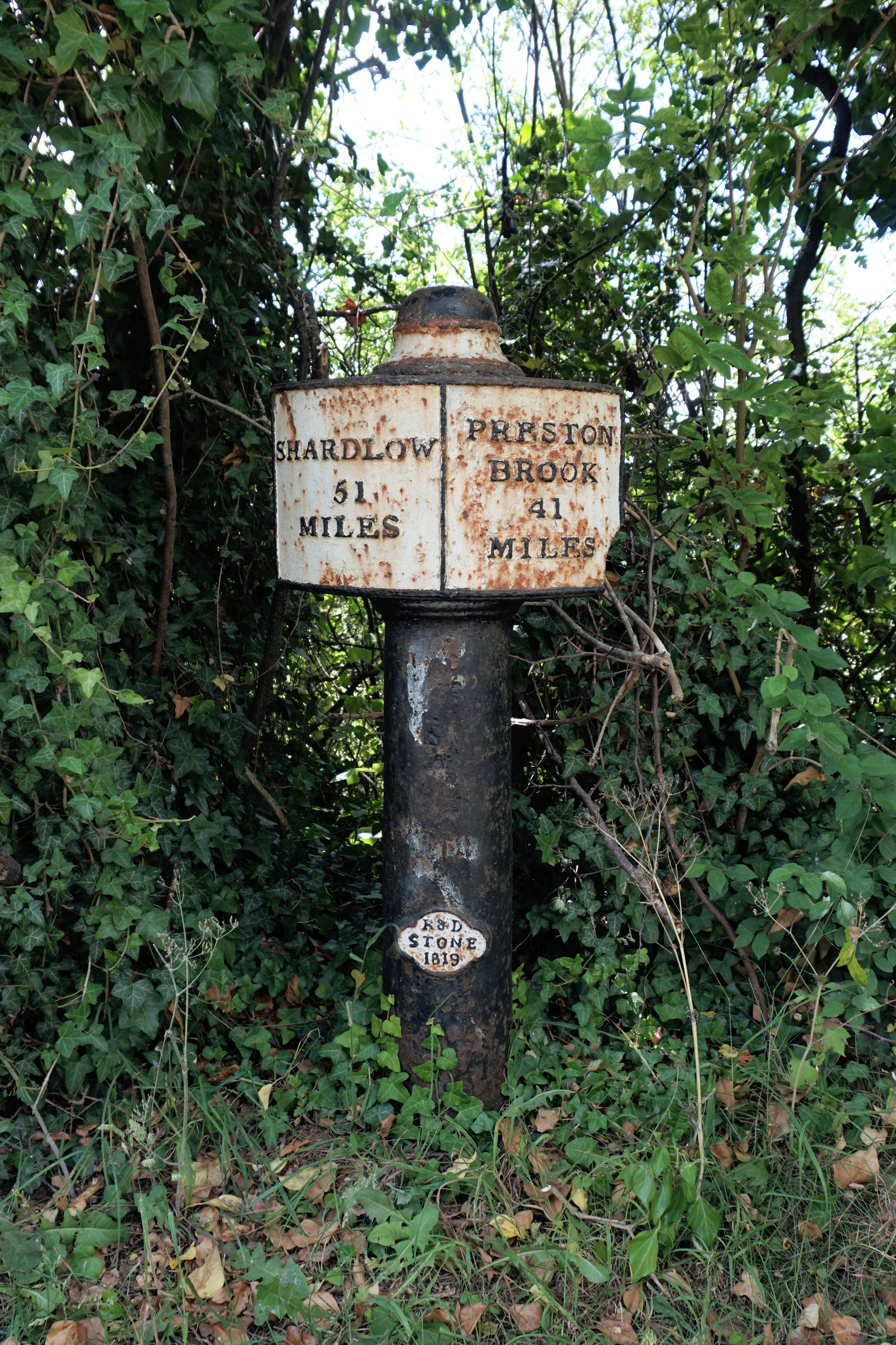 Full-height view of Trent and Mersey Canal Milepost at SJ 8860 3883, photographed 26 June 2022