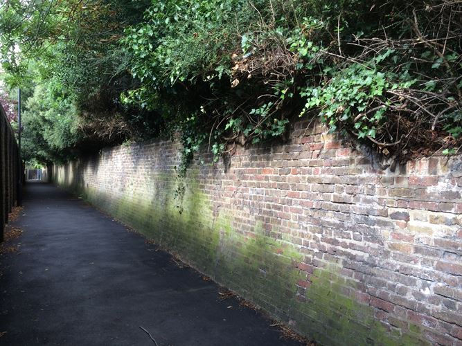 ABOUT 95 METRES OF WALL, ON EAST SIDE OF PATH, BETWEEN GRID REFERENCES ...