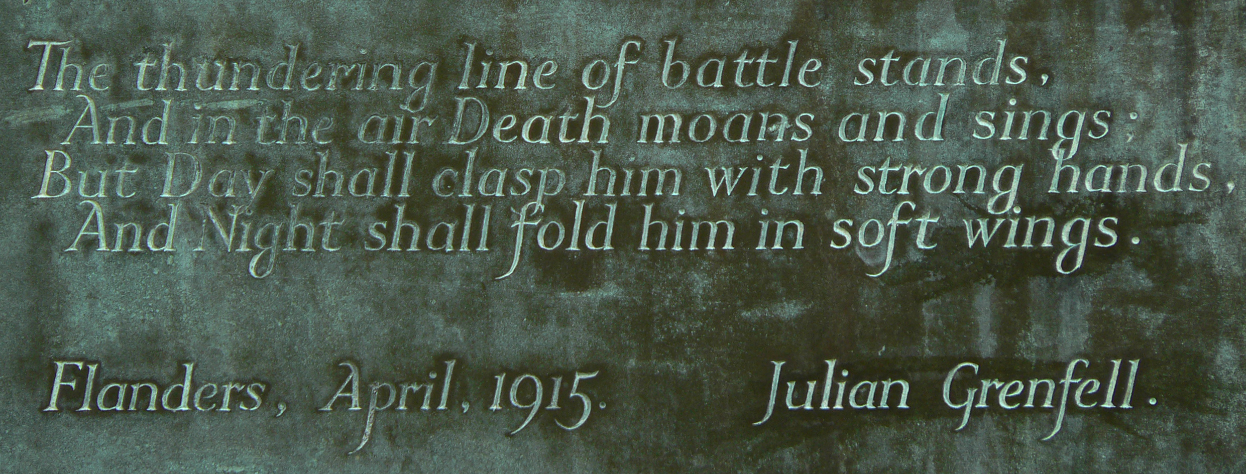 Bronze panel with inscribed poem by Julian Grenfell