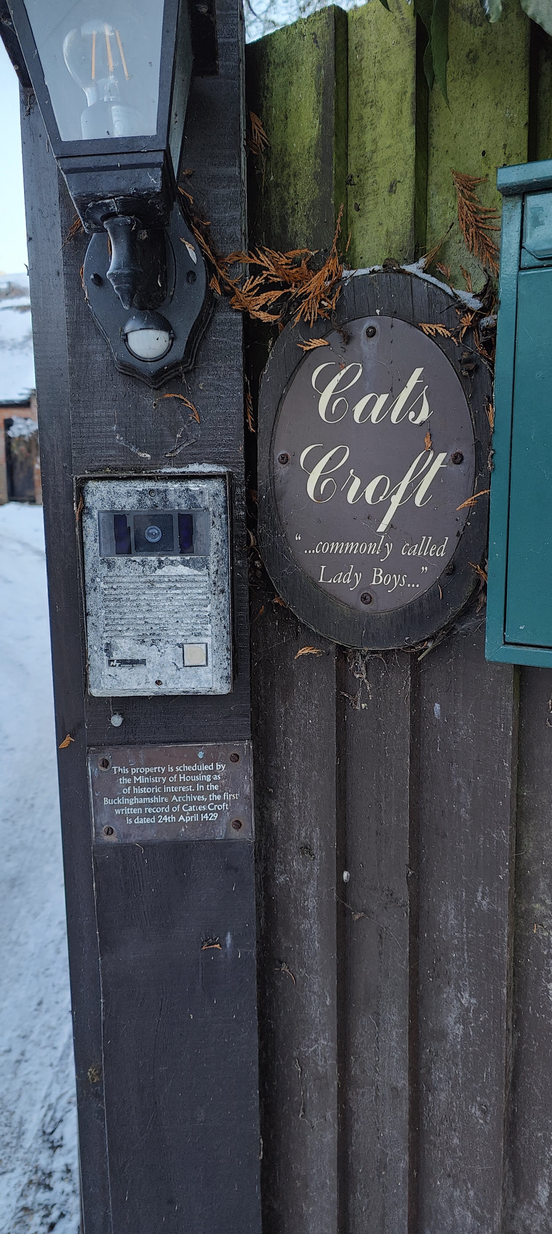 Sign on the gate states "Cats Crpft"