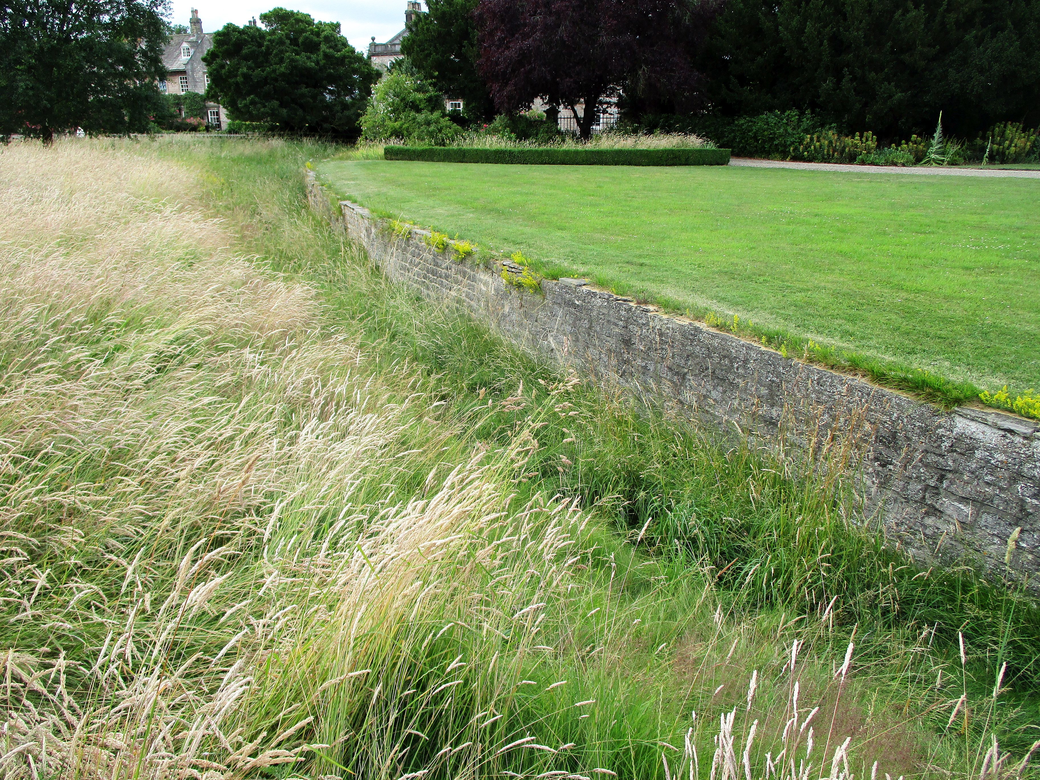 Ha-ha at the edge of Newton Kyme Hall's lawn.