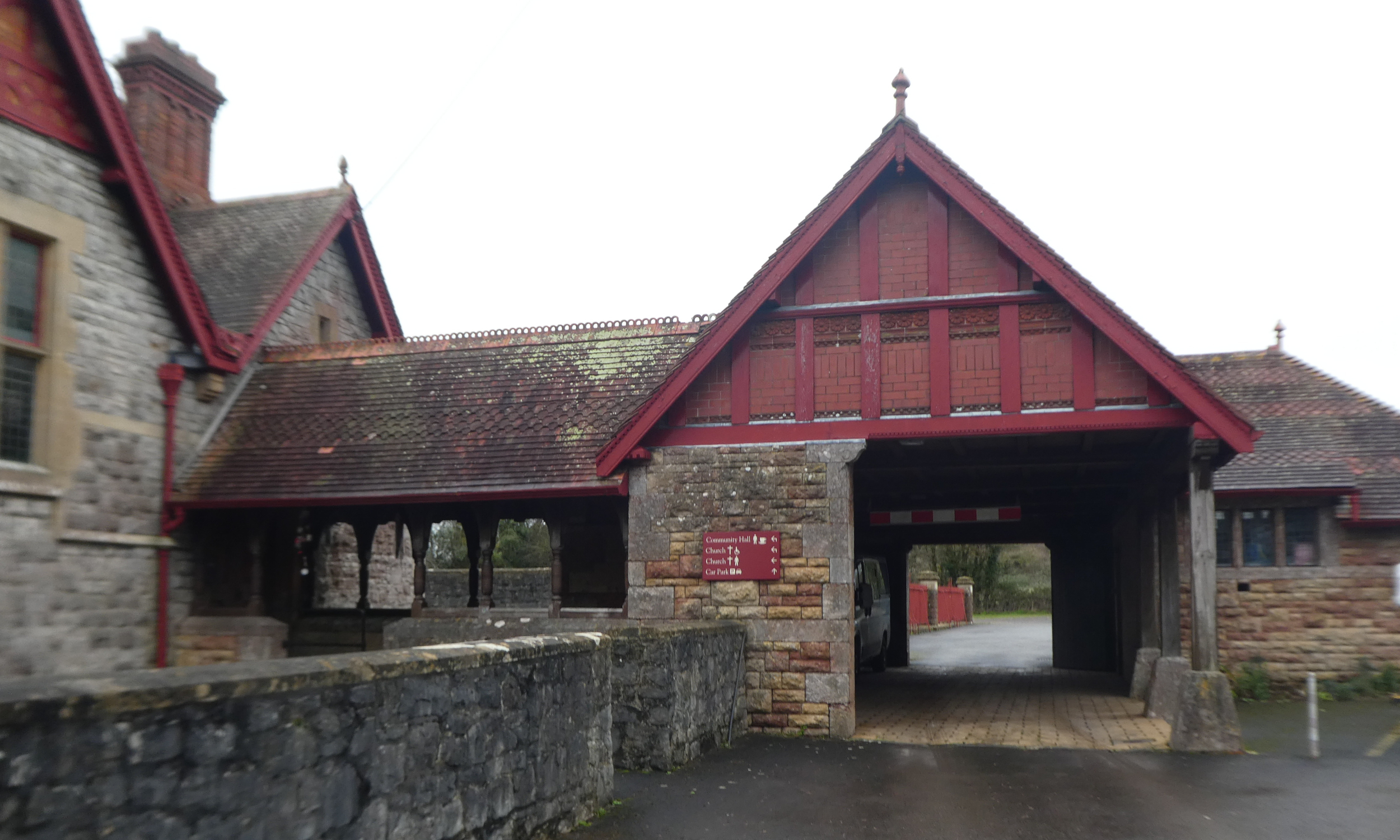 The entrance to the car park - and pedestrians