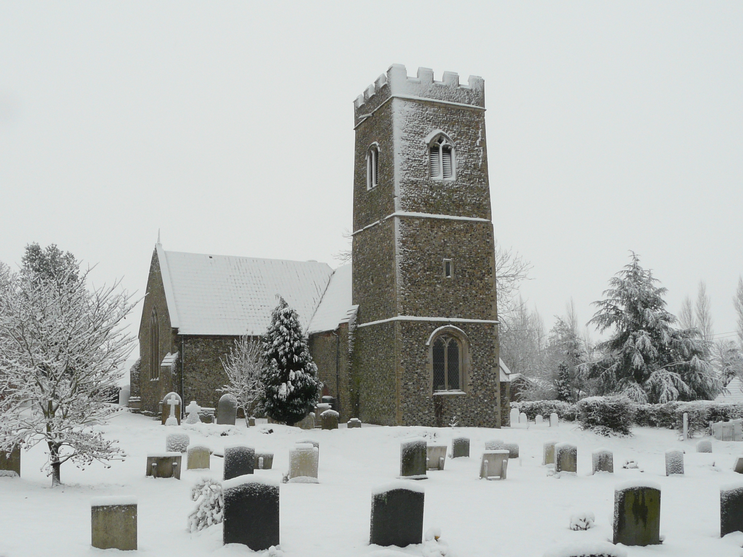 Mattishall Burgh church in the snow