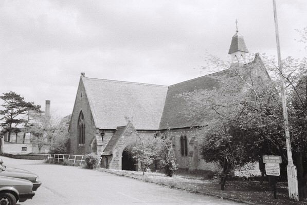 Black and white photo of Chapel and road outside it taken in the 1990.