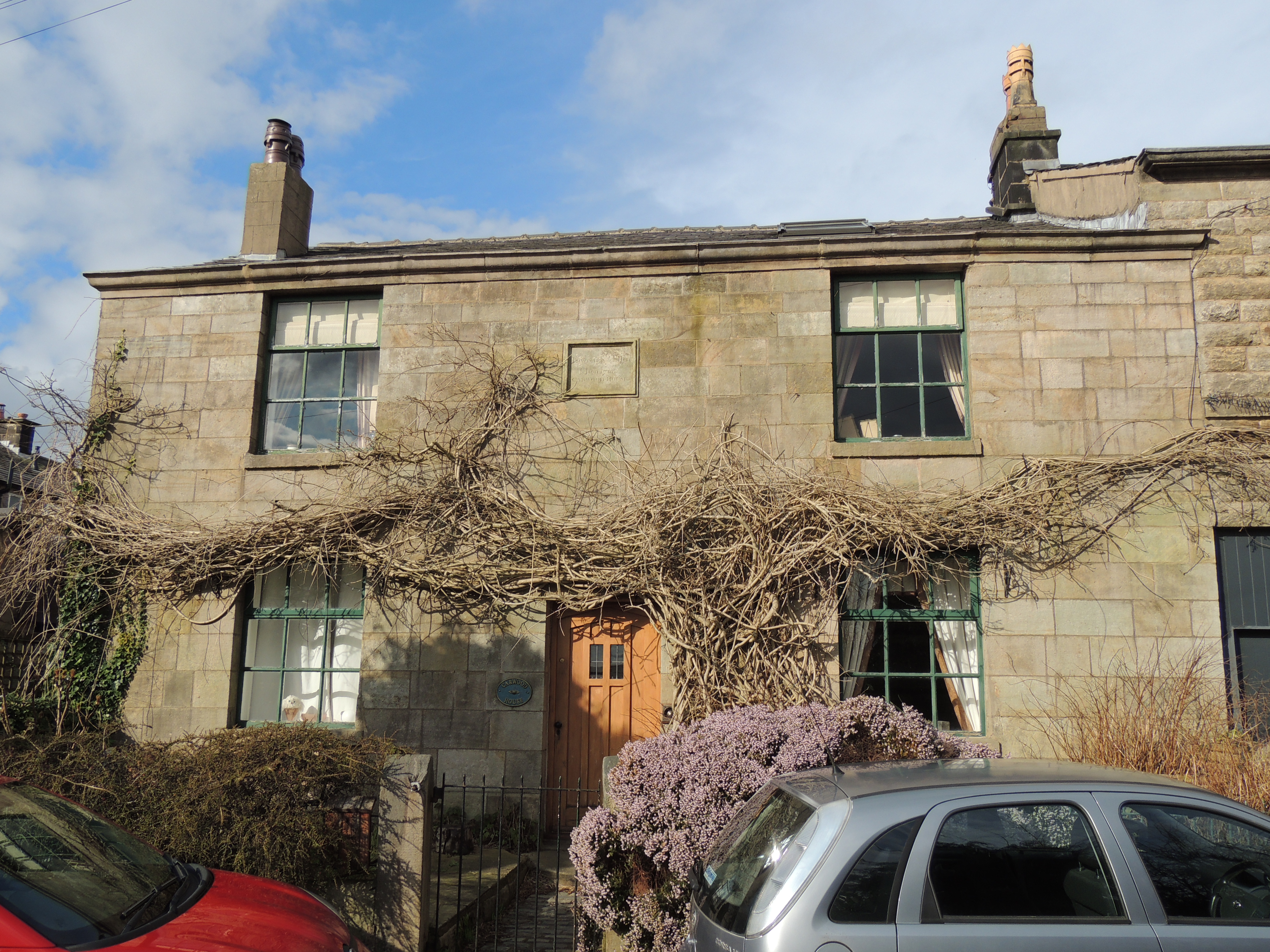 Carwood House, dated 1798. Ashlar, with roughcast side and rear walls (probably rubble); Lawrence & Ellen Telson 1798