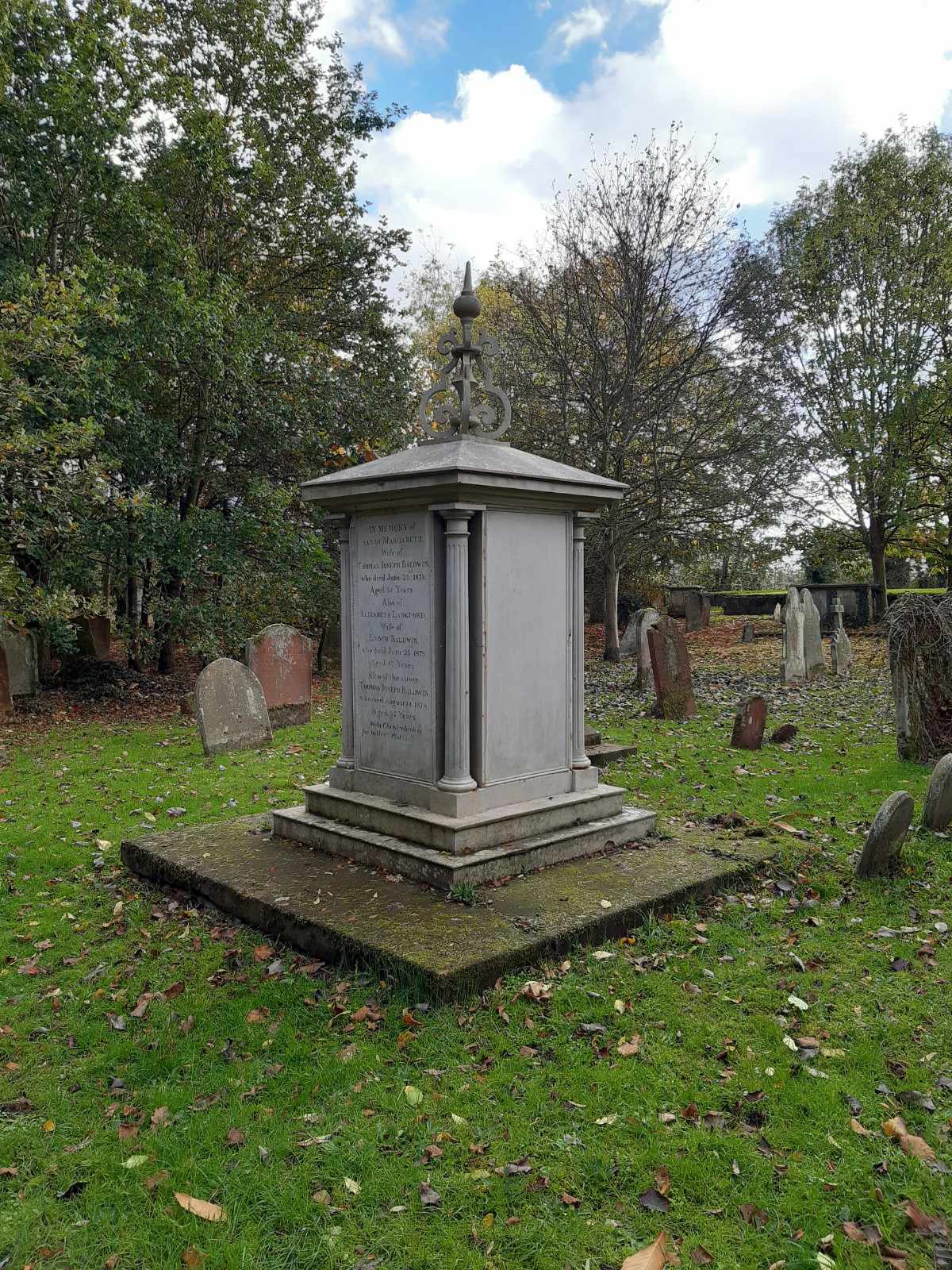 Oblique view of memorial illustrating inscription of principle architectural features as described in the list entry