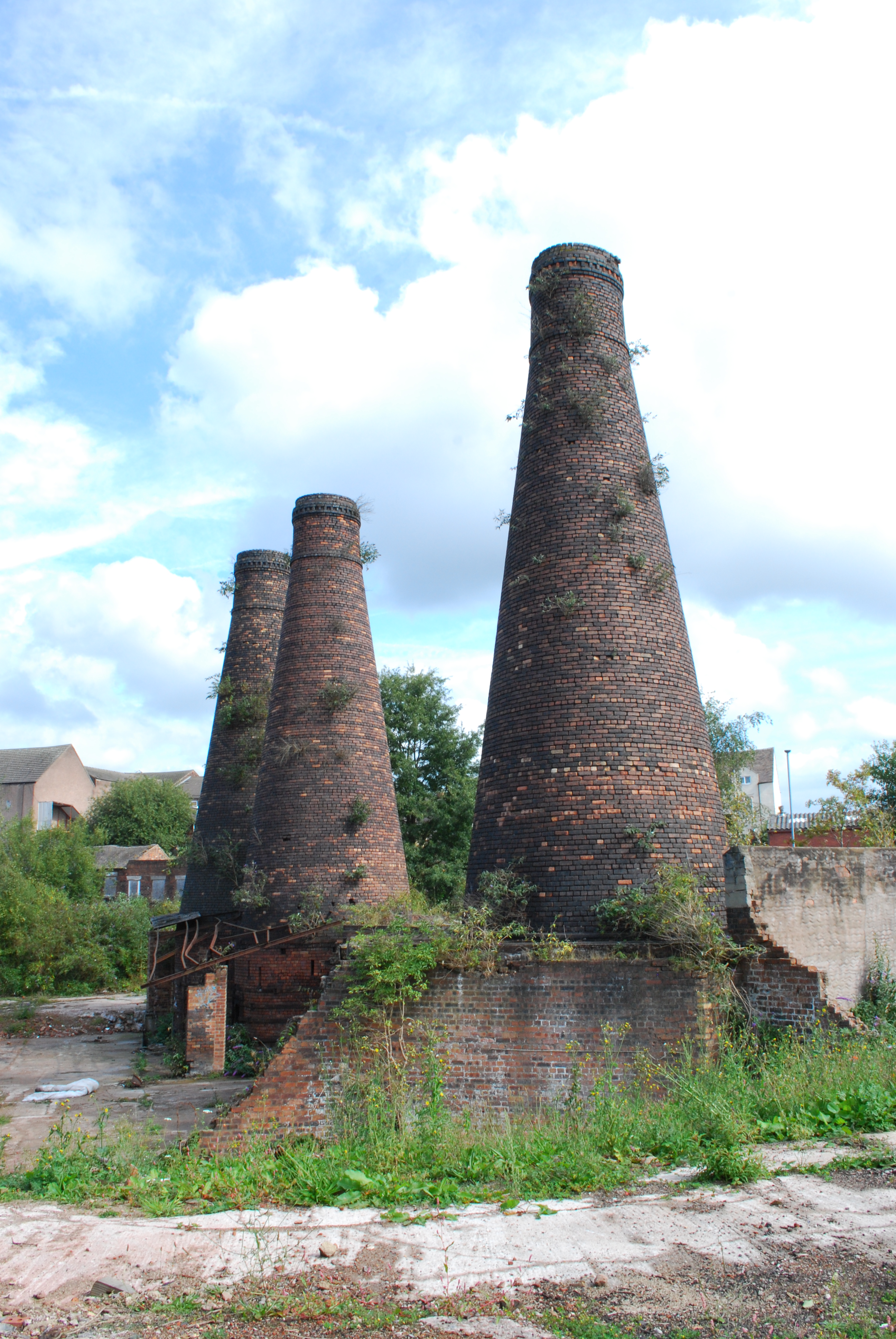 The row of three brick built, down draught bottle ovens 