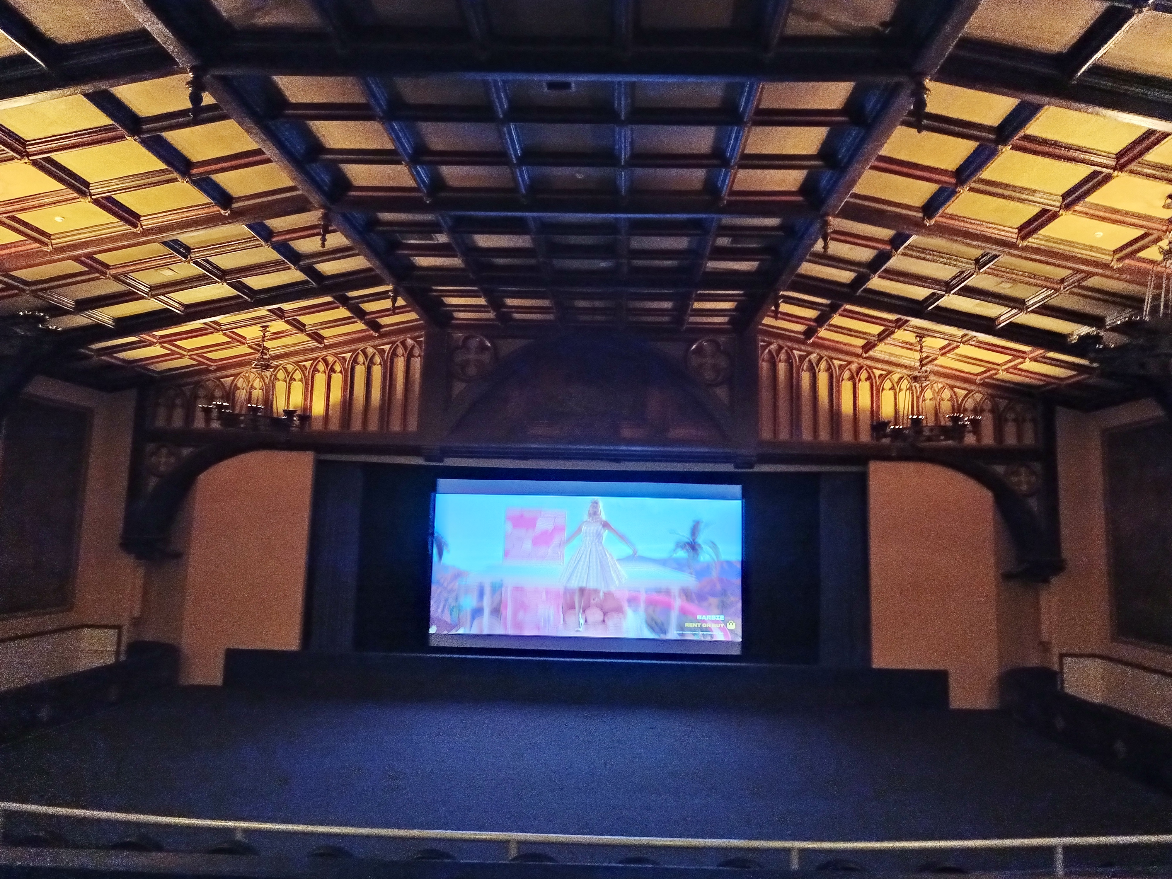 Interior of Screen One showing original ceiling and walls