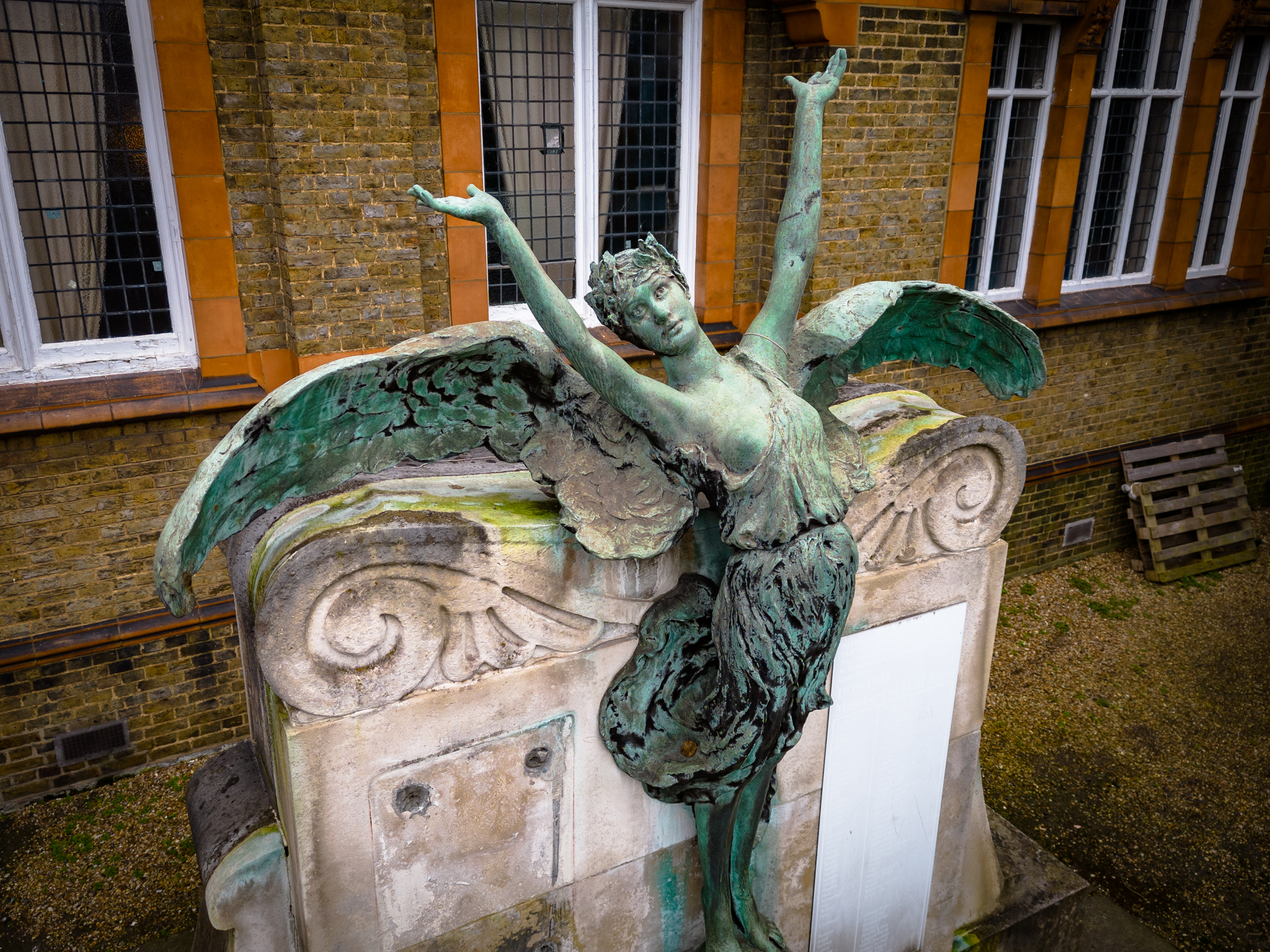 Image from above of the Livesey War Memorial bronze Angel.