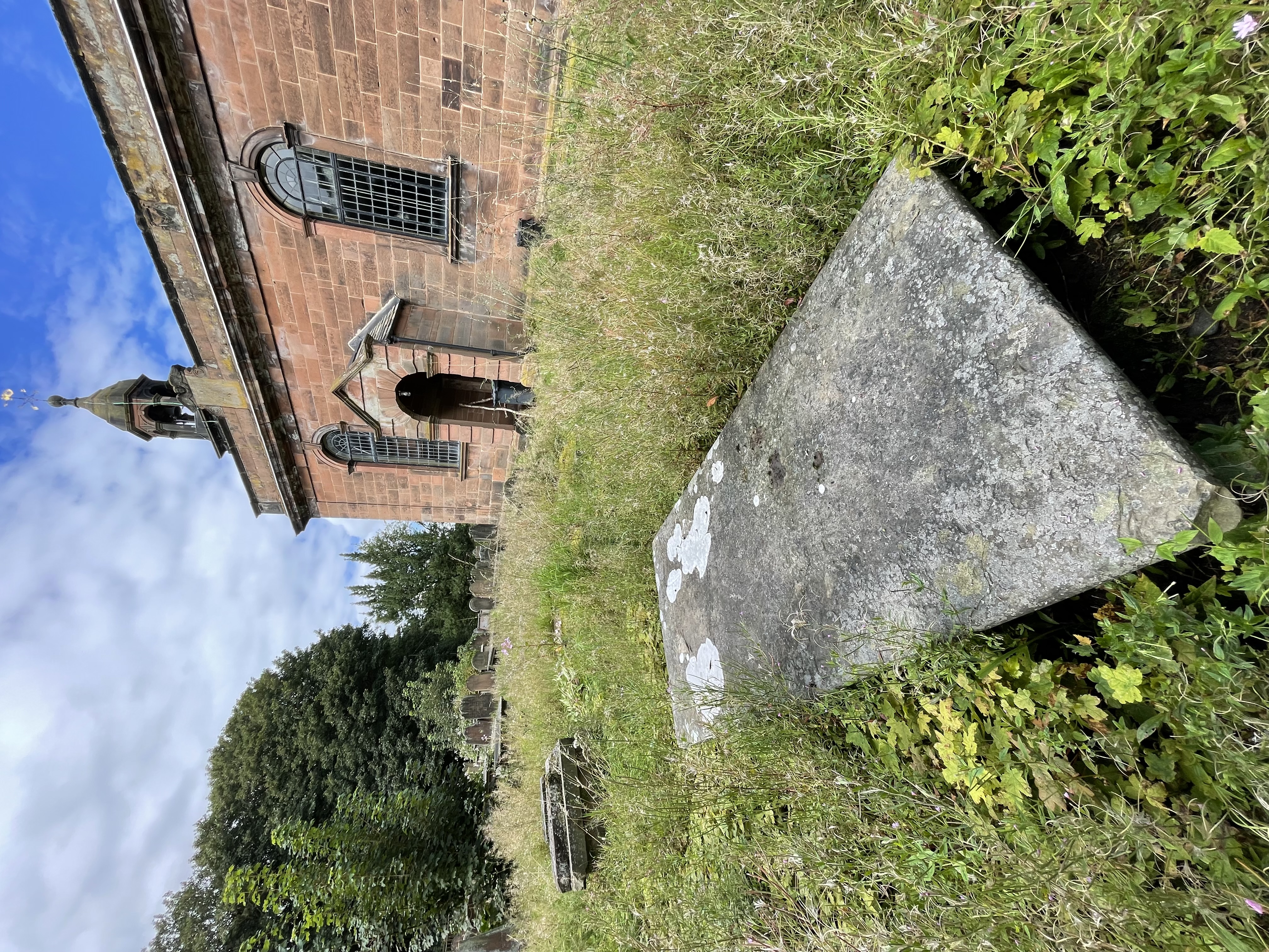 Wide view from south east showing location in relation to the church.
