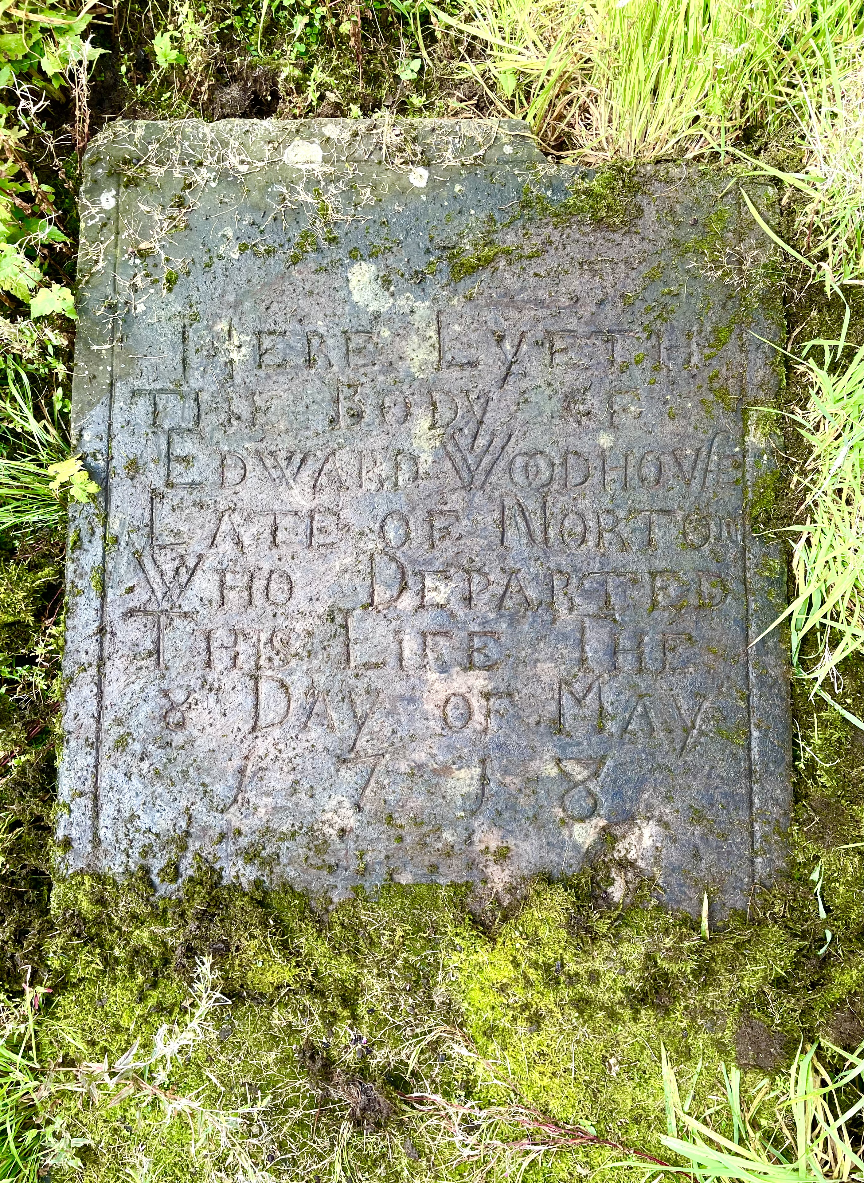 Face-on view of top half of slab, following moss clearance.