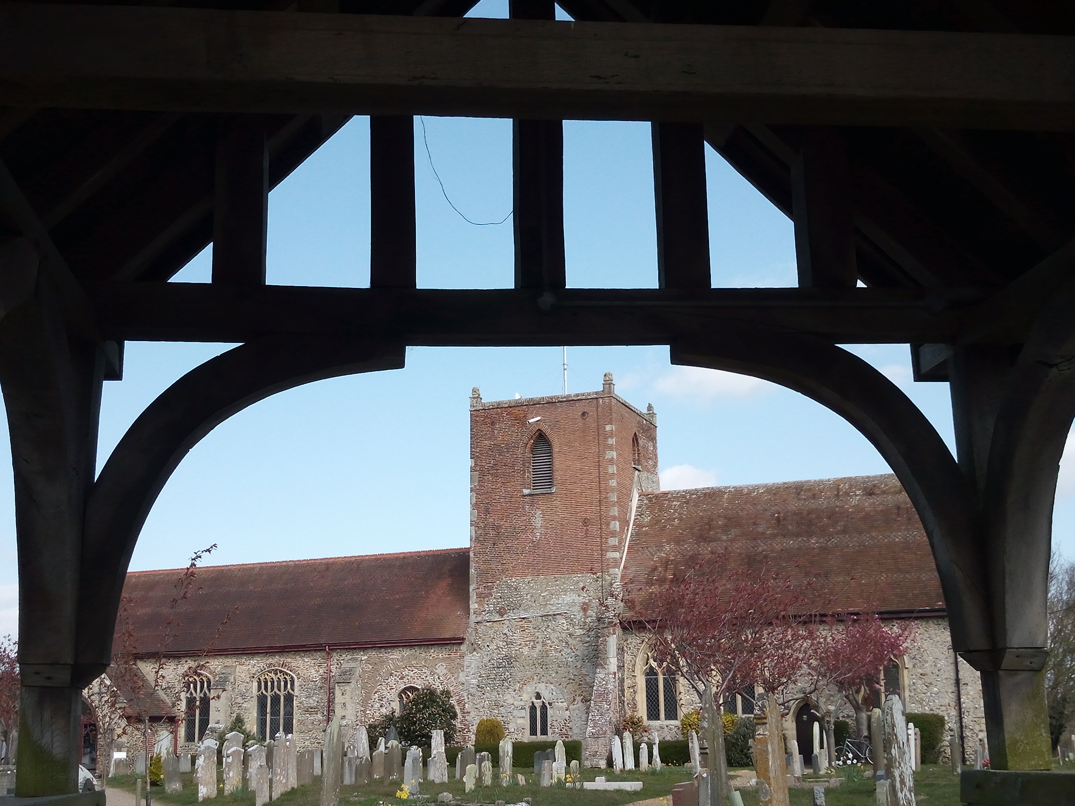 Church of St Michael, Oulton, south elevation view from under the lych-gate