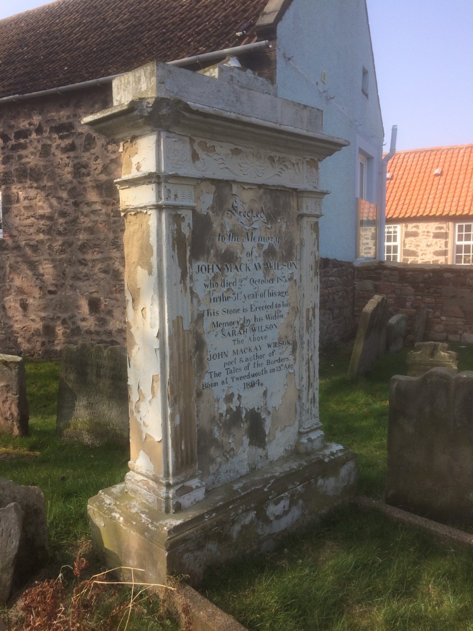 Gravestone of John Mackay Wilson, Tweedmouth.  Spring 2022. 