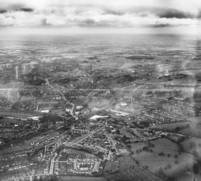 The London, Midland and Scottish Railway Line near Bushey Hall and environs, Watford, from the south-east, 1938