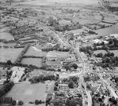 The Steam Works and town centre, Witney, from the north-east, 1946