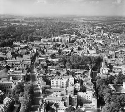 Trumpington Street and the city centre, Cambridge, from the south-east, 1946