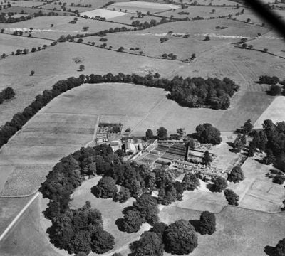 Tilstone Lodge and gardens, Tilstone Fearnall, 1947. This image was marked by Aerofilms Ltd for photo editing.