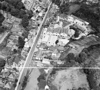 The Torbay Paint Works, Brixham, 1950. This image was marked by Aerofilms Ltd for photo editing.