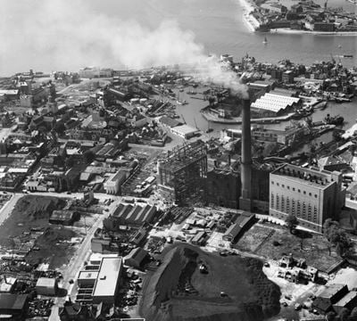 Warblington Street, the Power Station and Inner Camber, Portsmouth, 1950