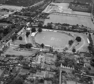 Canterbury, a cricket match in progress at the St Lawrence Ground, 1950