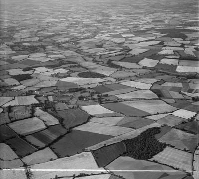 Countryside north-west of Braintree, Panfield, 1950. This image was marked by Aerofilms Ltd for photo editing.