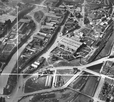 The Neepsend Steel and Tool Corporation Works off Mowbray Street and environs, Sheffield, 1951. This image was marked by Aerofilms Ltd for photo editing.