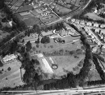 Whirlow Court and garden, Whirlow, 1952. This image was marked by Aerofilms Ltd for photo editing.