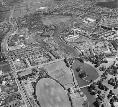 The Abbey Grounds, the River Soar and the surrounding area, Leicester, 1952