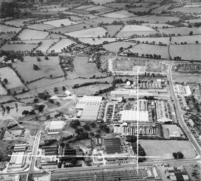 The Carco Protective Paper Packings Mill and Cranmore Mills, Shirley, 1952. This image was marked by Aerofilms Ltd for photo editing.