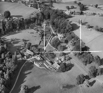 Moor Wood House and Farm, Moor Wood, 1952. This image was marked by Aerofilms Ltd for photo editing.