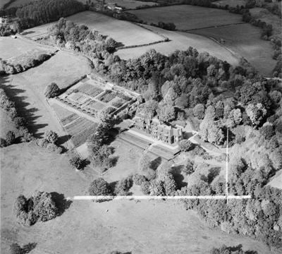 Hele Manor, Brushford, 1952. This image was marked by Aerofilms Ltd for photo editing.