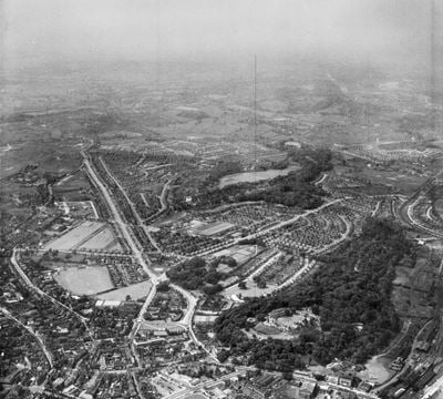 Dudley Castle and Priory Estate, Dudley, from the south-east, 1953