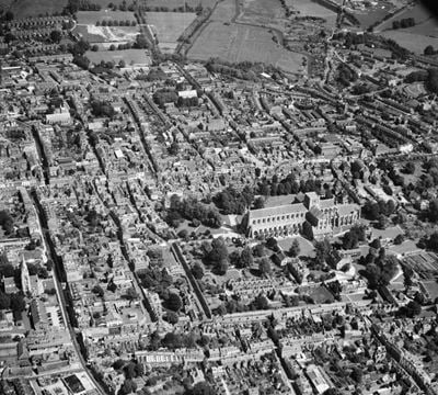 The Cathedral of the Holy Trinity and city centre, Winchester, 1953