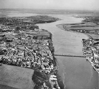 Bideford Bridge, the town and River Torridge, Bideford, from the south, 1953