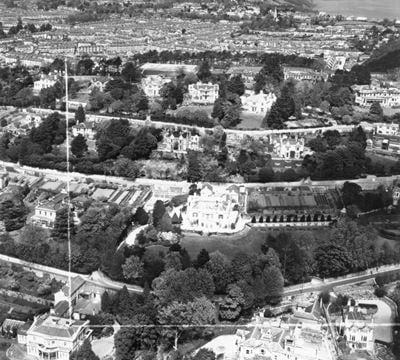 Normount and adjacent properties on Middle Warberry Road, Torquay, 1948. This image has been produced from a print marked by Aerofilms Ltd for photo editing.