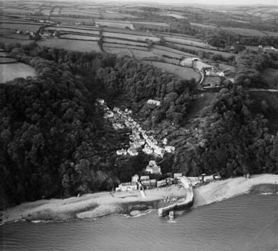 The village, Clovelly, from the east, 1948. This image has been produced from a print.