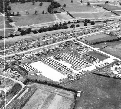 The Berkertex Clothing Factory, Honicknowle, 1949. This image has been produced from a print marked by Aerofilms Ltd for photo editing.