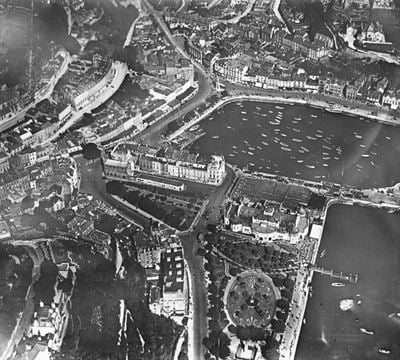The Old Harbour and Cary Green, Torquay, 1924. This image has been produced from a print.